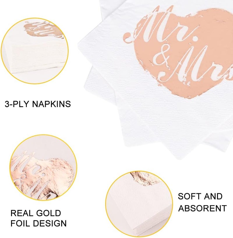 LiveBe 100 Pack of Paper Cocktail Napkins with Gold design，Formal Dinner, Anniversary, Wedding Napkins for Tables, Guestrooms, Restrooms(5 x 5 in，3-ply) (Rose Gold) - Image 3